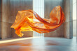 Abstract vibrant color cloth levitation in the air in concrete studio