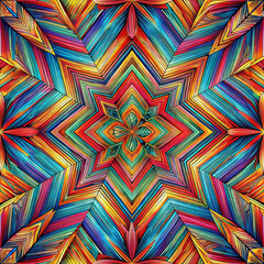 Wall Mural - A  kaleidoscope effect is created by the multicolored, geometric lines converging towards the center