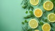 Vibrant Lemons and Dill Herbs Arranged on a Fresh Green Background