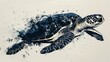 Stylized Linocut Art of a Sea Turtle Generative AI