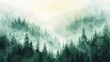 Misty Pine Forest Watercolor Greeting Card Generative AI