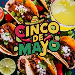 Wall Mural - Festive Cinco De Mayo Spread With Tacos, Limes, and Drink