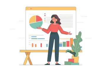 Wall Mural - woman presenting slides isolated vector style