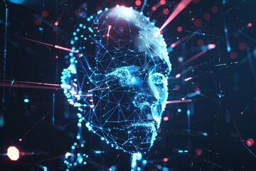Fototapete - A Futuristic Digital Human Profile Surrounded by Golden Particles of Innovation, Generative AI
