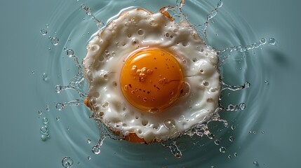 Poster -   An egg submerged in water with a gentle ripple on its side and a slight wetness on the eggshell