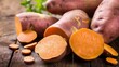 raw sweet potato closeup, raw sweet potato slices, sweet potato, healthy potato, healthy food, healthy breakfast, healthy food 