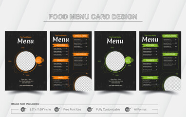 Menu design template with cover and restaurant café menu, brochure template design. Set A4 menu editable vector format.