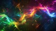 Wavy cosmic colorful fractal image mesmerizing art piece of vibrant magenta, purple, violet, yellow and green hues with mysterious light in darkness