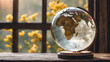 Crystal glass globe in the in nature concept for environment and conservation. . Earth crystal glass globe ball. AI generated image, ai