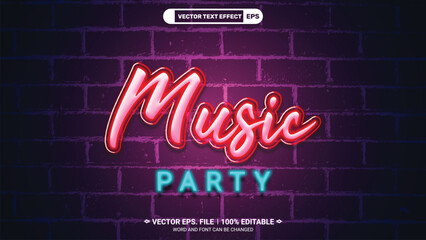 Wall Mural - Music party night show red neon gradient style editable 3d vector text vector