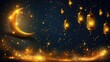 Crescent moon stars and lanterns ramadan kareem holiday celebration night background with for eid mubarak greeting card