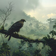 Predatory bird perched on a tree branch in a tranquil wilderness