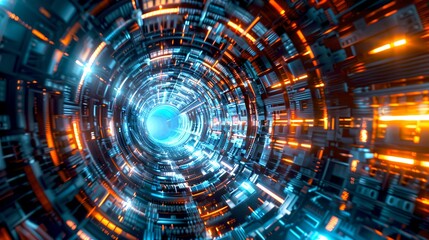Aufkleber - futuristic cyber tunnel with glowing lights. digital data stream concept. virtual reality tunnel vis