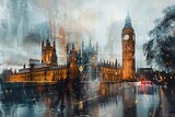Fototapeta Londyn - Timeless London - Big Ben and City Life Double Exposure