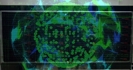Poster - A person in a dark shirt stands behind a clear interface with green data points