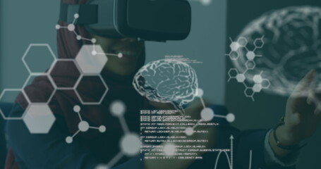 Poster - A young adult solo is exploring virtual reality, surrounded by digital graphics