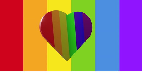 Poster - A large heart showing in front of rainbow-colored background