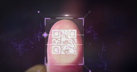 Poster - A fingerprint is undergoing scanning, surrounded by digital graphics