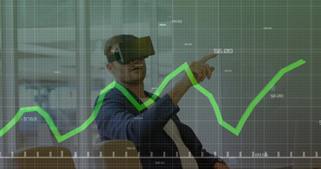 Poster - Caucasian male instructor wearing virtual reality headset pointing at graph