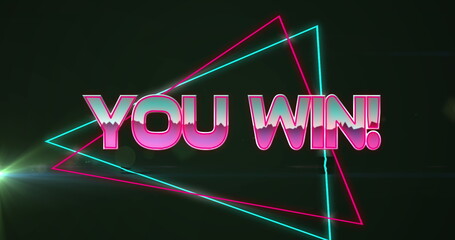 Poster - Neon YOU WIN inside glowing triangles on dark backdrop