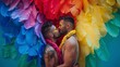 gay latin men couple celebrating pride month with flag colors