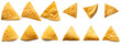 triangular golden Mexican tortilla chips isolated on a white background,  generative AI