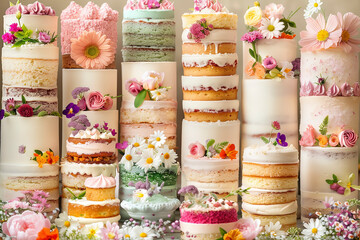 Aufkleber - A row of cakes with flowers on them. The cakes are of different colors and sizes. The cakes are arranged in a way that they look like a bouquet of flowers