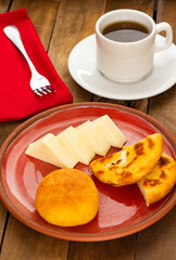 Sticker - Traditional Boyacá breakfast - Arepa, almojabana, cheese and hot aguapanela