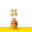 Birthday candle number 31 - Cupcake on white background