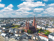 Aerial summer skyline cityscape of Wiesbaden-Mitte: Schlossplatz, Marktkirche. Wiesbaden, Hesse, Germany. 