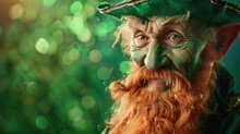 Elderly Man In Costume With Pointed Ears And Orange Beard, Whimsical Expression