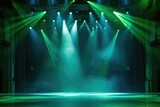 Fototapeta  - empty stage, bright green spotlights. start of the show. theater, concert hall