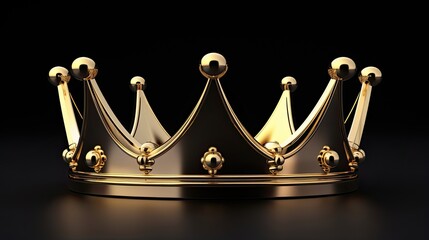 3D rendering of a golden crown on a black background. The crown is made of gold and has a shiny surface.