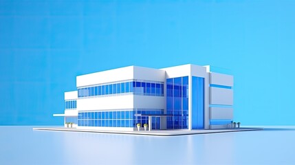 Wall Mural - 3D rendering of a modern office building with blue glass windows.