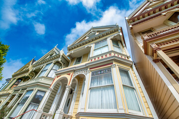 Sticker - San Francisco, CA - August 5, 2017: Painted Ladies Victorian Houses on a sunny day