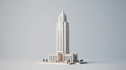 Wall Mural - This is a 3D rendering of a tall skyscraper. It is white and has a lot of windows.