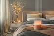 modern bedroom interior with lit scented candle creating cozy ambiance 3d rendering