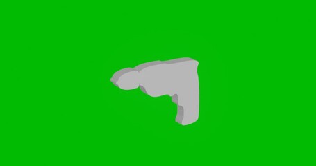 Poster - Animation of rotation of a white electric drill symbol with shadow. Simple and complex rotation. Seamless looped 4k animation on green chroma key background