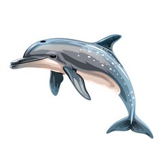 Wall Mural - Dreamy Dolphin Art: Cute and Magical Illustration on White Background