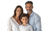 Fototapeta Nowy Jork - Caucasian European family with couple posing with their son posing over isolated transparent background