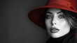 Close-up portrait of beautiful trendy model woman in the hat on the dark background.