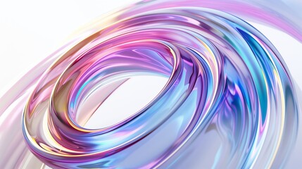 Wall Mural - 3D render of fluid spiral line on white background, iridescent colors, minimalistic design. Generated by artificial intelligence.