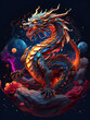 a bookmark a traditional Chinese dragon gliding through a cosmic galaxy, depicted through captivating digital illustration.