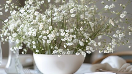 Sticker - Close up view of a chic table arrangement featuring delicate gypsophila flowers perfect for a Mother s Day celebration