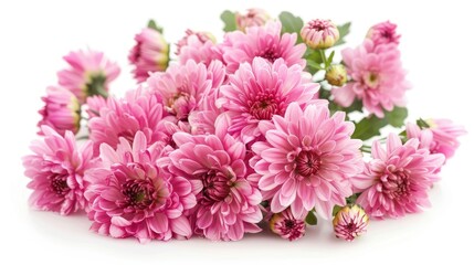 Wall Mural - Gorgeous pink chrysanthemums bloom vibrantly against a pristine white backdrop