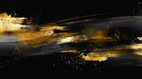 Fototapeta Zachód słońca - 黒背景に和風の金色の抽象的な水彩模様の背景