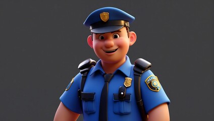 Canvas Print - police guy in uniform on plain background cartoon from Generative AI