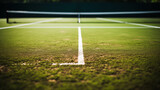 Fototapeta Do akwarium - Tennis Net on Court with Vivid Green Background and Textures