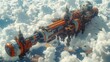 spaceship flying sky clouds city background panoramic fiction gas station space cloud storage last exile plane