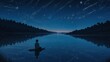 Wide starry night sky with a shooting star crossing over a tranquil lake - 1